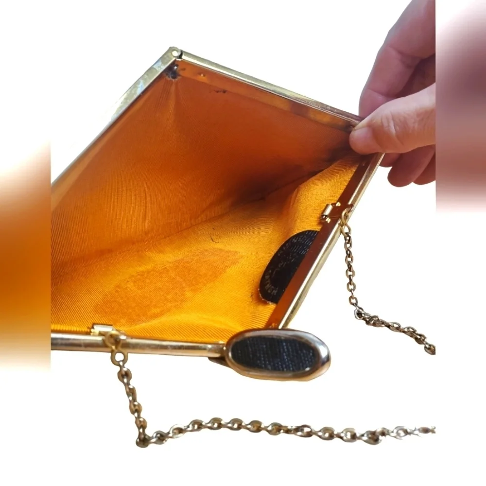 Vntg Etra Purse / Clutch. Genuine leather, croc embossed. Black with gold hardwa